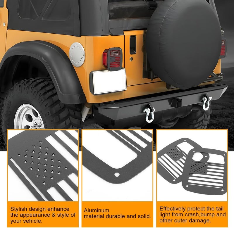 GLOBLED Tail Light Guards Covers Compatible with Jeep Wrangler TJ YJ 1987-2006, US Flag Pattern Exterior Accessories Rear Tail Light Guards Covers Protectors - Image 5